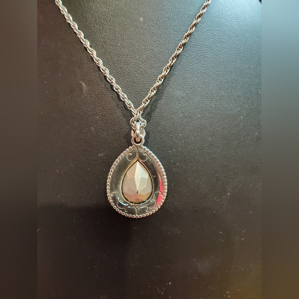 Brighton Elegant Rain Drop Swarovski Crystal & Silver Tone Pendant Necklace - Picture 2 of 4